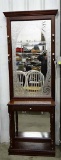 Hall Stand With Frosted Design On Mirror & 4 Hat Hooks.26x11x79.5