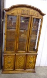 Vintage Lighted Display / China Hutch. Double Glass Doors, 2 Glass Shelves, Double Solid Bottom Door
