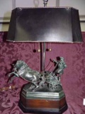 Chariot Driver, Chariot And 2 Horses Table Lamp, Made Of Metal, 25