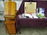 Artist Supplies: Folding Easel, 6 Drawer Rolling Storage Cabinet 26x16x13.5