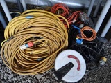 7 Extension Cords & Trouble Light. Assorted Lengths.
