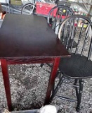 Painted Narrow Table 22x33x42: With 2 Painted Swivel Bar Stools.