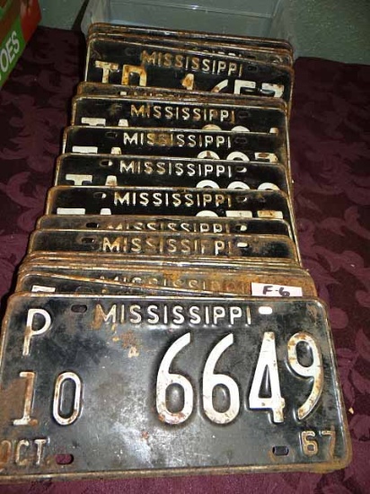 (26) Vintage License Plates, 1967 Mississippi. 22 Have Prefixes Of TA, TB Or TD, (3) F6 & (1) P 10.