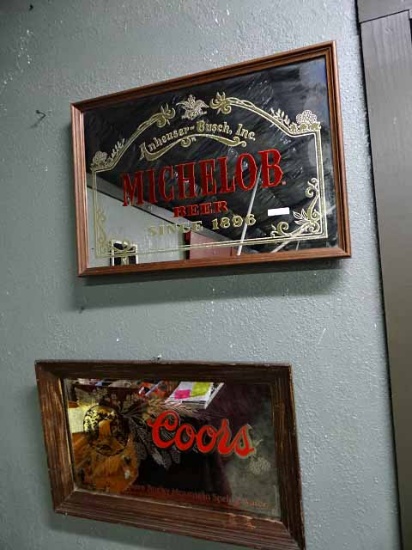 2 Vintage Framed Mirrored Beer Signs - Michelob 25.5x17.5" Overall #302-201-72 And Coors 26.5x17.5"