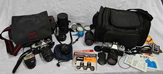 Camera Equipment - Minolta X-370 With Tokina 70-210mm And 28-70mm Lenses, Instruction Manuals And Ca