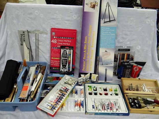 Artist Supplies - 2 Table Top Easels, 150+ Brushes In Many Sizes And Styles, Watercolor Paints, Acry