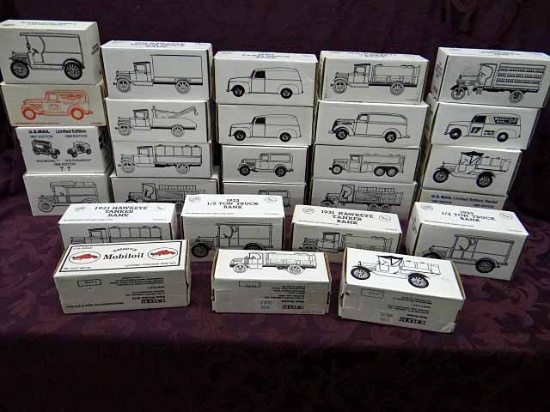 (27) Ertl Die Cast Advertising Banks, In Boxes. Several Same Products, But Diff. Styles: (4) Pepsi;