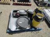 Metal Drip Pans & (2) Shop Vacs