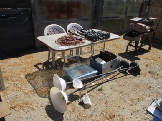 Outdoor Table W(2) Plastic Chairs & Misc Items