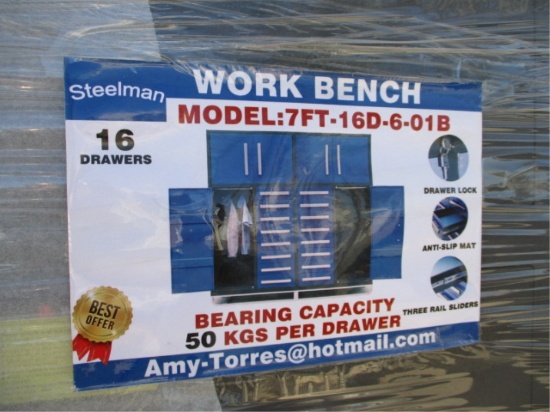 Unused Steelman 7' 16-Drawer Work Bench Tool Box