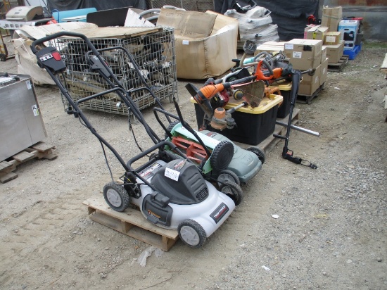 (2) Pallets Of Electric Lawn Mowers, Weed Eaters,