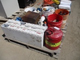 Lot Of Misc Oil, Cleaner, Bolt Box, Fuel Cans, Etc