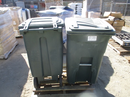 Lot Of (2) 80- Gallon Rolling Trash Cans