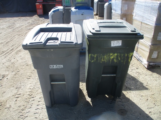 Lot Of (2) 80- Gallon Rolling Trash Cans