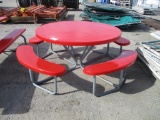 Lot Of Round Outdoor Picnic Table