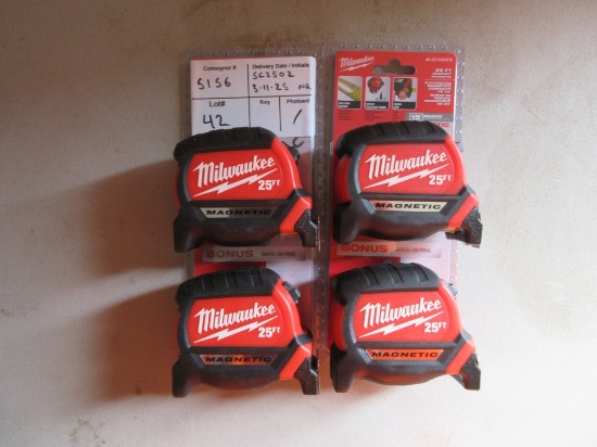 (4) New Unused Milwaukee Magnetic Tape Measures,