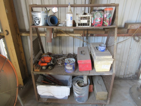 Lot Of Metal Double Sided Rolling Shop Cart,