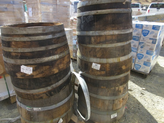 Lot Of (11) 1/2" Oak Barrel Planters