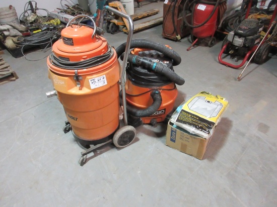 Lot Of (2) Heavy Duty Shop Vacuums, Misc Bags