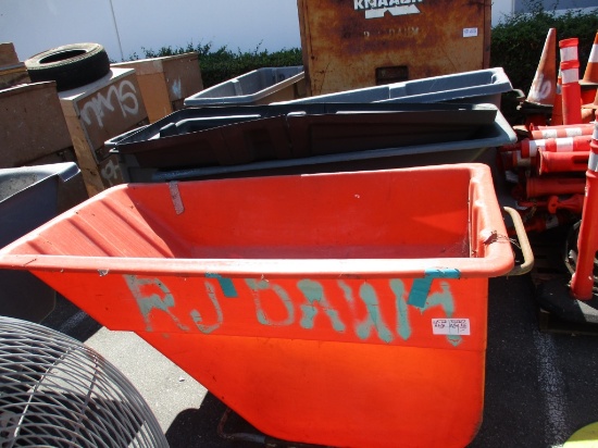 Lot Of (3) Rolling Hopper Trash Carts