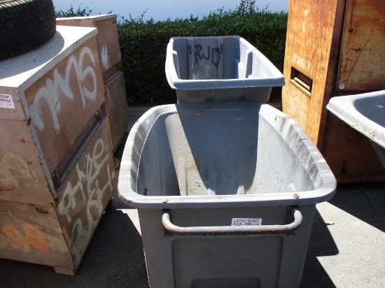 Lot Of (2) Rolling Hopper Trash Carts
