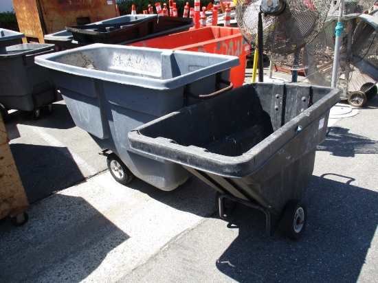 Lot Of (2) Rolling Hopper Trash Carts