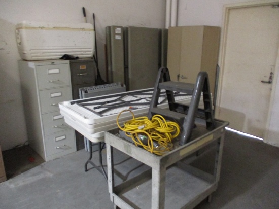 Lot Of Assorted Tables, File Cabinet,