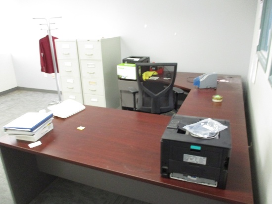 Lot Of Full Secretary Desk, (4) Filing Cabinets,