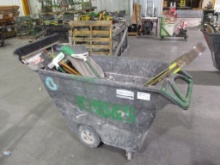 Rolling Trash Bin W/Shovels, Brooms, Scrapers, Etc