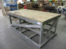 Lot Of 4' x 8' Metal Work Bench W/Wood Top