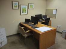 Lot Of Office Desk, Chairs, Filing Cabinet, Hutch,