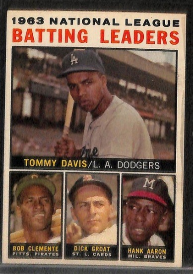 1964 TOPPS CARD #7 N.L. BATTING LEADERS CLEMENTE-AARON