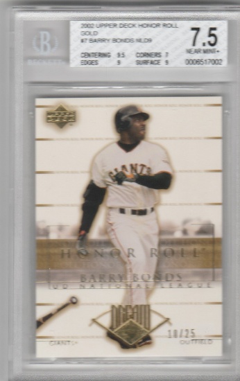 BARRY BONDS 2002 UD HONOR ROLL GOLD PARALLEL CARD #7 / GRADED AND NUMBERED