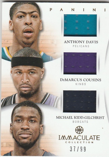 2012/13 IMMACULATE COLLECTION TRIPLE BASKETBALL JERSEY CARD / ANTHONY DAVIS