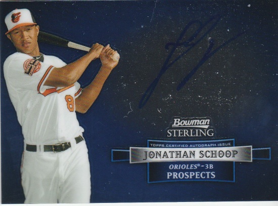 JONATHAN SCHOOP 2012 BOWMAN STERLING PROSPECTS AUTOGRAPH CARD / ORIOLES