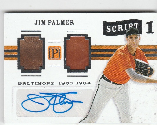 JIM PALMER 2016 PANTHEON DUAL MATERIAL AUTOGRAPH CARD