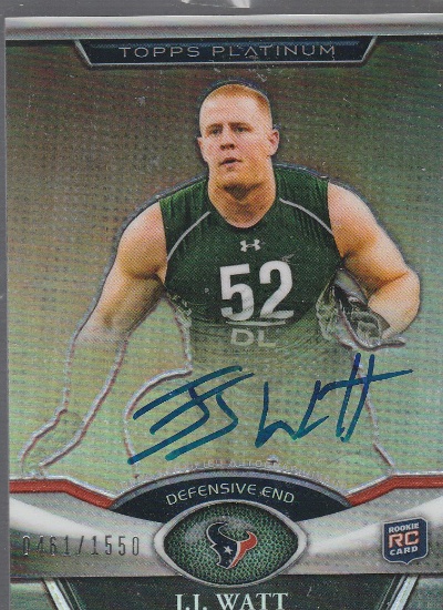 J J WATT 2011 TOPPS PLATINUM AUTOGRAPH ROOKIE CARD