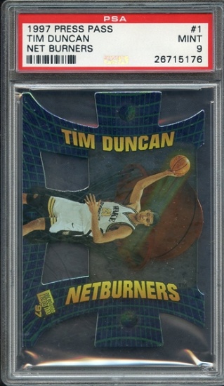 TIM DUNCAN 1997 PRESS PASS NET BURNERS INSERT #1 / GRADED