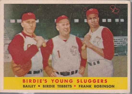 1958 TOPPS CARD #386 BIRDIE'S YOUNG SLUGGERS (REDS) / FRANK ROBINSON