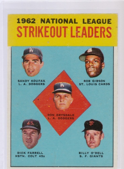 1963 TOPPS CARD #9 STRIKEOUT LEADERS / KOUFAX