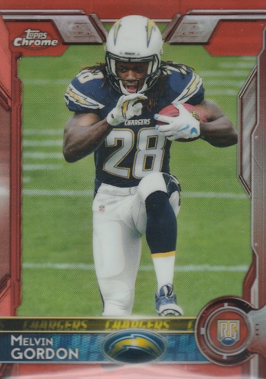 MELVIN GORDON 2015 TOPPS CHROME ORANGE REFRACTOR ROOKIE CARD #105