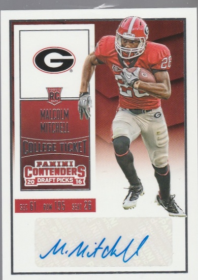 MALCOLM MITCHELL 2016 CONTENDERS DRAFT AUTOGRAPH COLLEGE DRAFT TICKET CARD