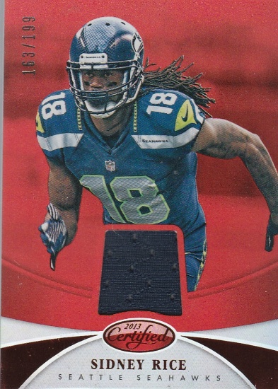 SIDNEY RICE 2013 PANINI CERTIFIED RED PARALLEL JERSEY CARD