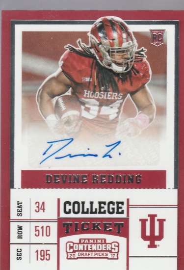 DEVINE REDDING 2017 CONTENDERS DRAFT AUTOGRAPHED COLLEGE TICKET CARD