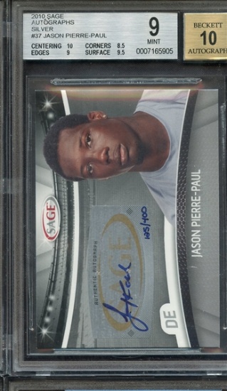 JASON PIERRE-PAUL 2010 SAGE SILVER VERSION AUTOGRAPH CARD #37 / GRADED