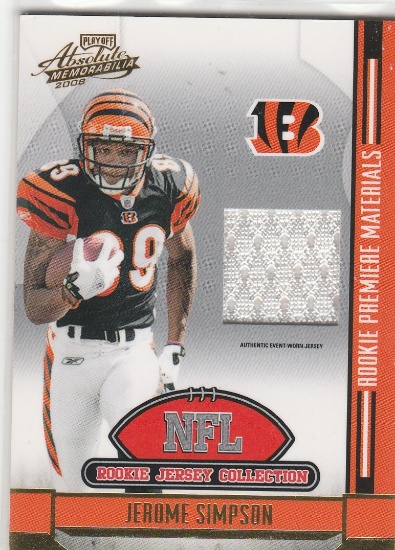 JEROME SIMPSON 2008 ABSOLUTE ROOKIE PREMIERE MATERIALS JERSEY CARD