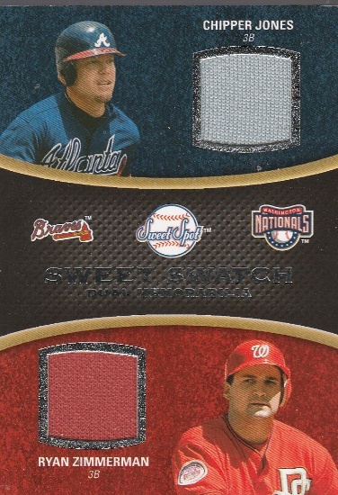 CHIPPER JONES  / RYAN ZIMMERMAN 2008 SWEET SPOT DUAL JERSEY CARD