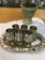 Set of 6 lovely inlaid mother of pearl brass drinking cup on matching tray