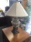 Vintage table lamp with decorative antique inspired look and brass column base