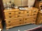 Vintage colonial craft solid birch long dresser w/ batwing pulls - 11 drawers - good cons